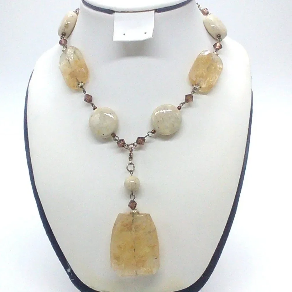 PREMIER DESIGNS Necklace SAND DUNE Pendant Neutral Quartz Stone Removable Pendan